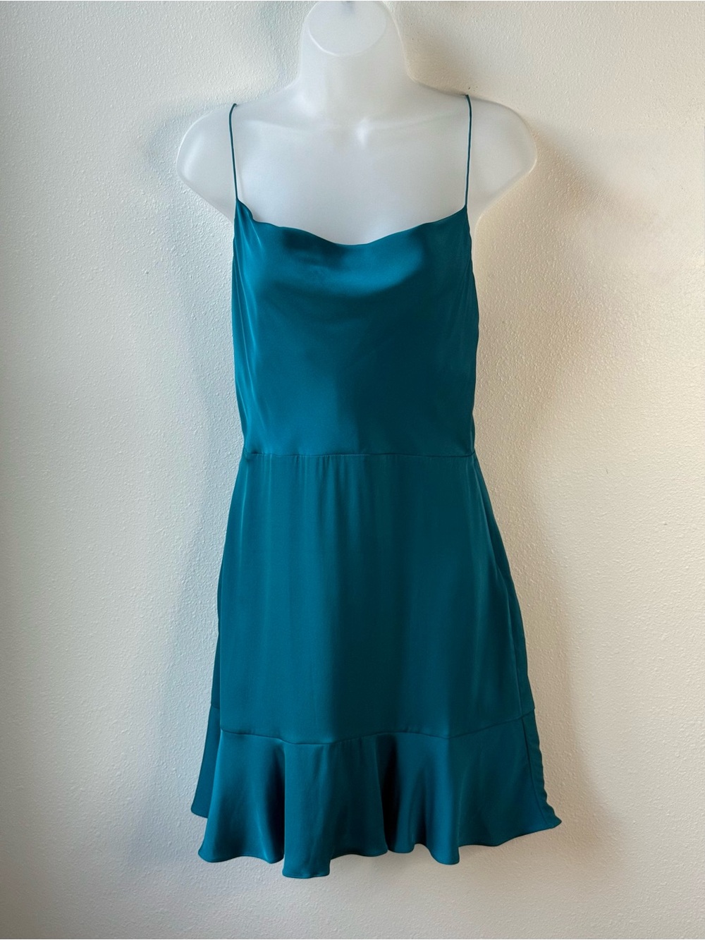 Intermix Parker Silk Cowl Neck Ruffle Mini Dress Teal Size 2